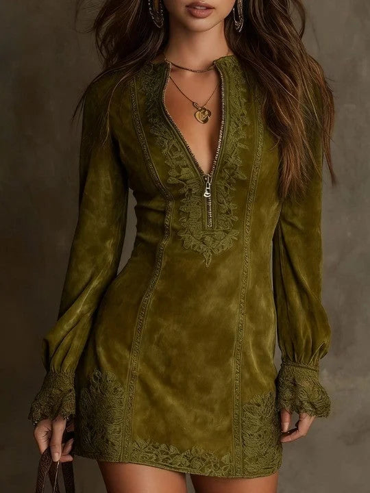 Elora™ | Abito mini scamosciato Aurora con pizzo