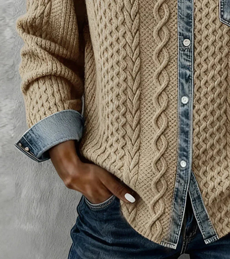 Ambra | Top in Maglia Patchwork con Dettagli Denim