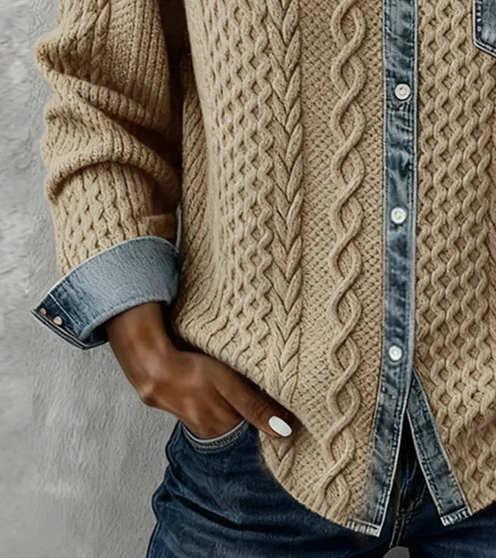 Ambra | Top in Maglia Patchwork con Dettagli Denim